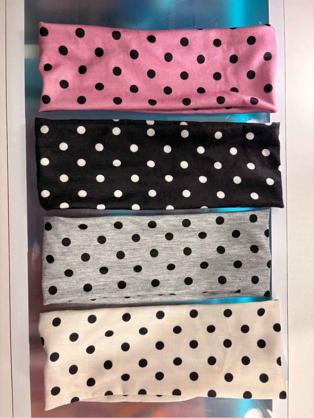 Polka Dot Stretch Headband Set - Pink, Black, Gray, Cream